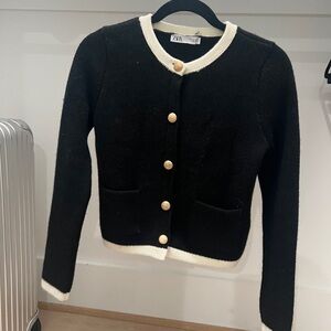 Zara Black Sweater with Cream Accents and Gold buttons